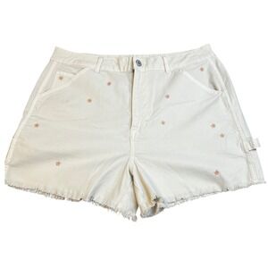 NWT American Eagle 90s BF Size 14 Cream Floral Embroidered Frayed Hem Shorts